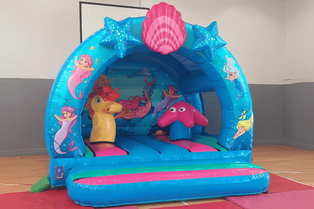 A bouncy castle in the sports hall at Hazel Grove Sports Centre.